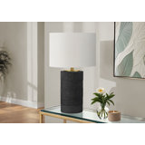 Table Lamp, Ivory Linen Drum Shade, Black Column Resin Base, 24 Inch