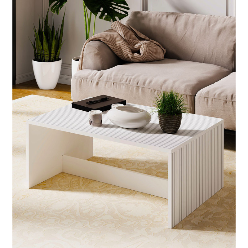 Table basse moderne blanche de 35,4 po x 16,3 po x 23,3 po | 100% panneau de particules enduit de mélamine, épaisseur: 0,7 pouce | Conception élégante de couleur unie, parfaite pour le salon et les espaces contemporains, durable et élégante