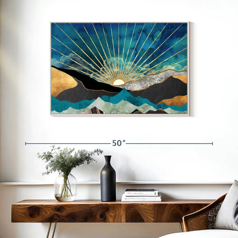 Lever de soleil abstrait, Cadre flottant blanc, 37 po x 25 po