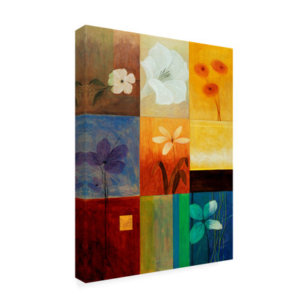 Floral Collage On Squares On Canvas by Pablo Esteban Painting