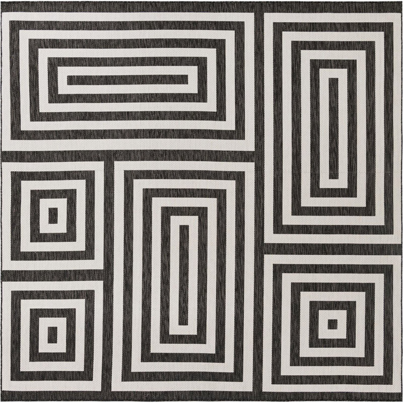 Tapis contemporain noir et blanc Bello, Carré 10 pi