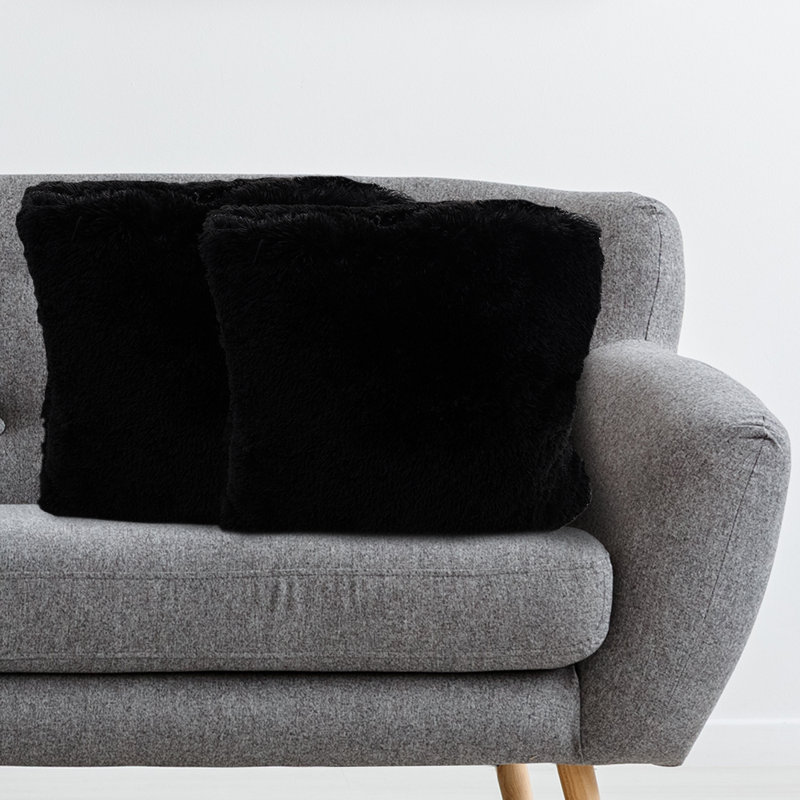 White Faux Fur Square Throw Pillow Set