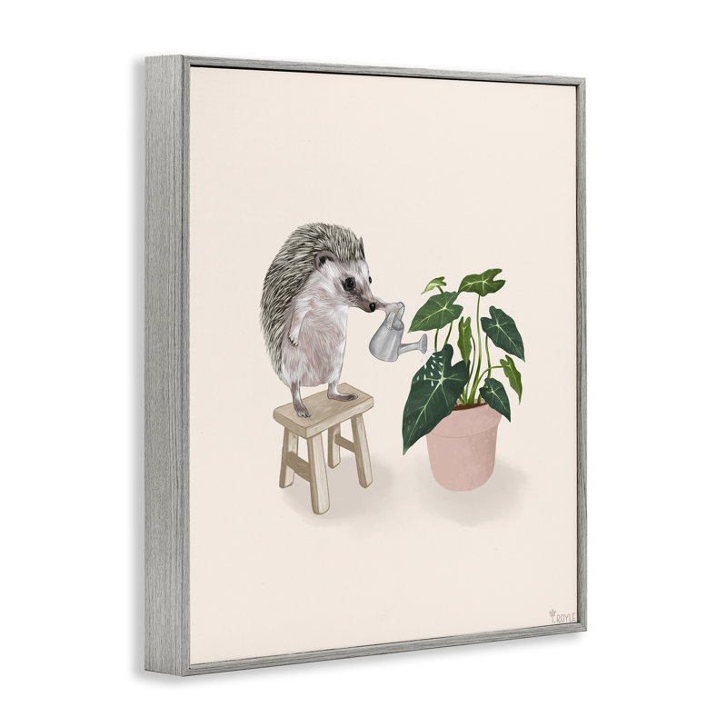«Hedgehog Watering Plant», art de la giclée encadrée par Tara Royle, Estampe numérique Farmhouse, H 20 po x l 16 po