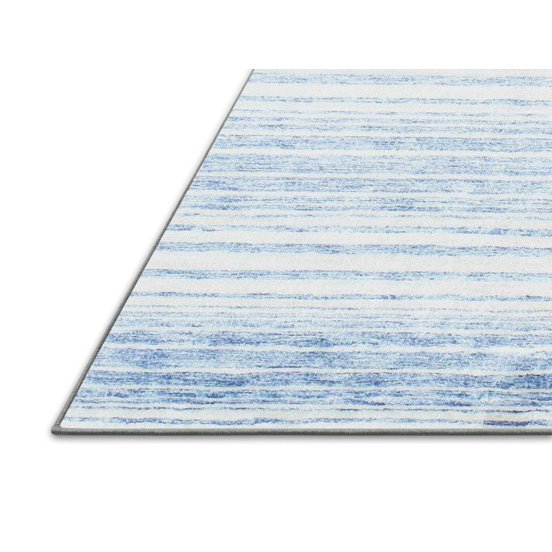 Tapis abstrait bleu / blanc cassé Pancoast, Rectangle 5 pi x 7 pi
