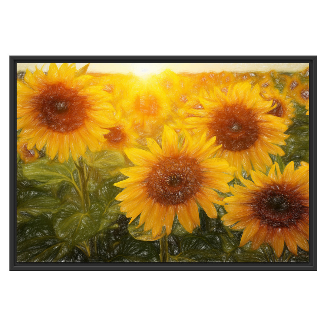 Gerahmtes Wandbild Sonnenblumen auf dem Feld