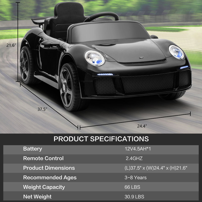 Voiture sous licence pour enfants, voiture à piles 12 V, télécommande, portes ouvertes, lecteur de musique, Noir