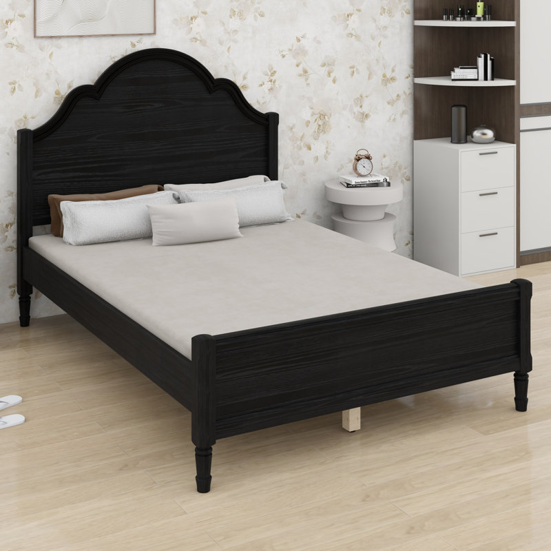 Lit plateforme classique en bois avec tête et pied de lit, Black, Full / Double