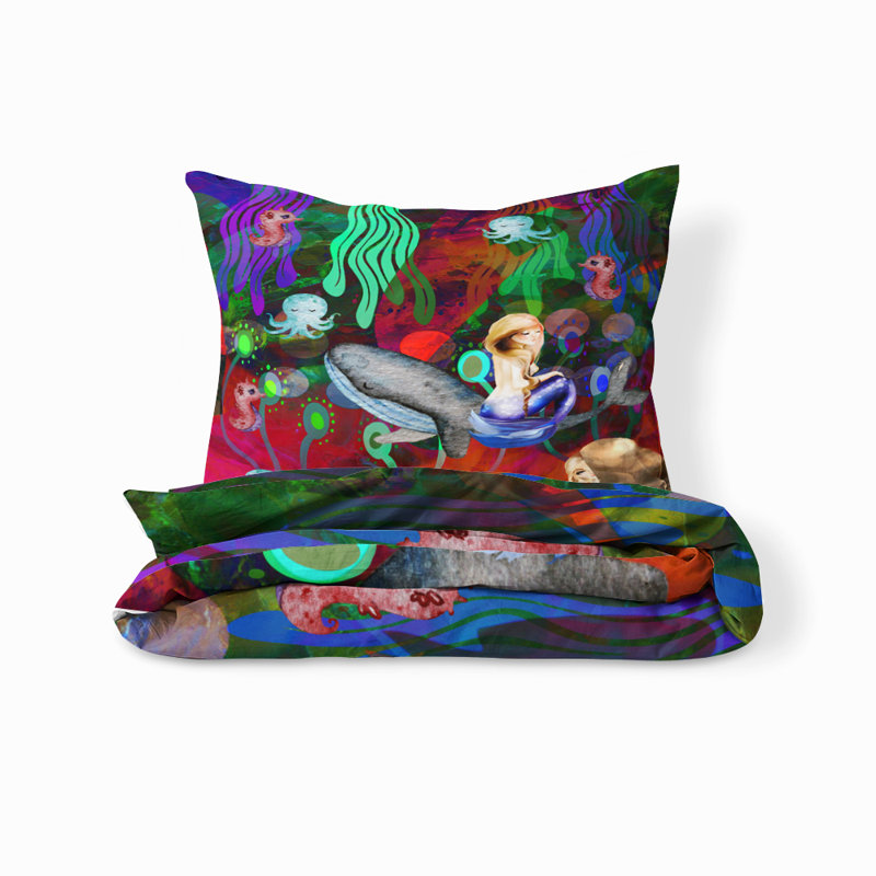 Ensemble de housse de couette abstrait coloré sirène , Housse de couette grand et 2 taies décoratives