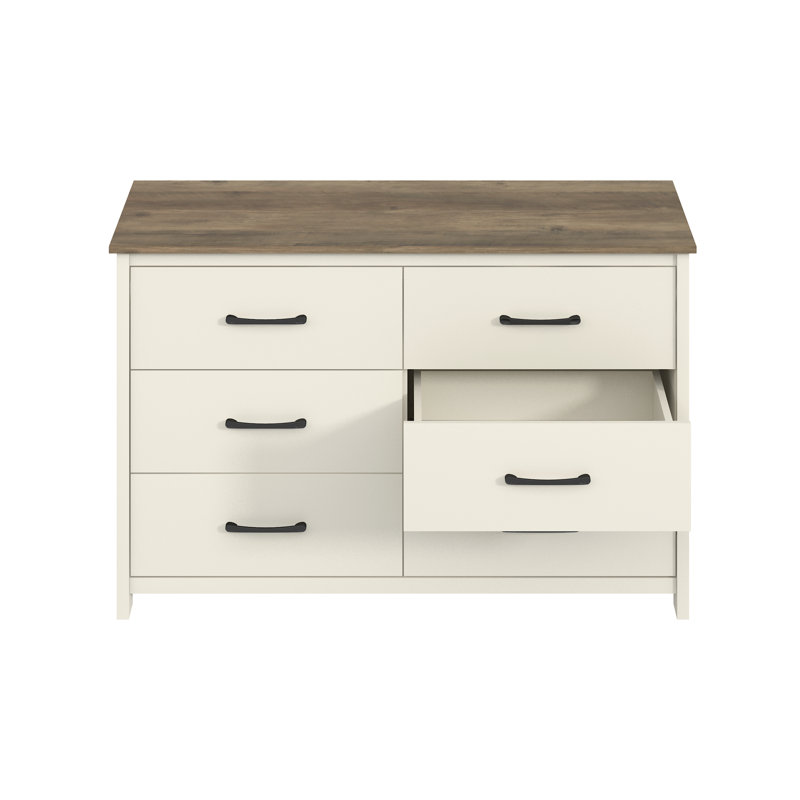 Allysyn 6 Drawer Dresser, Ivory/Knotty Oak