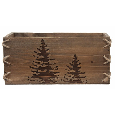 Fired Pine Tree Design On Wood Box