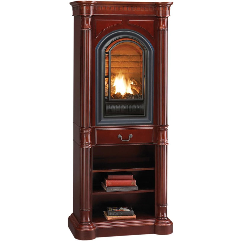 HearthSense Ventless Tower Fireplace System -20,000 BTU,Cherry Finish, 78.87" H x 34.25" W x 17.25" D, Liquid Propane