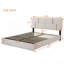 Grand lit plateforme tapissier avec système de rangement hydraulique, sans sommier tapissier, beige