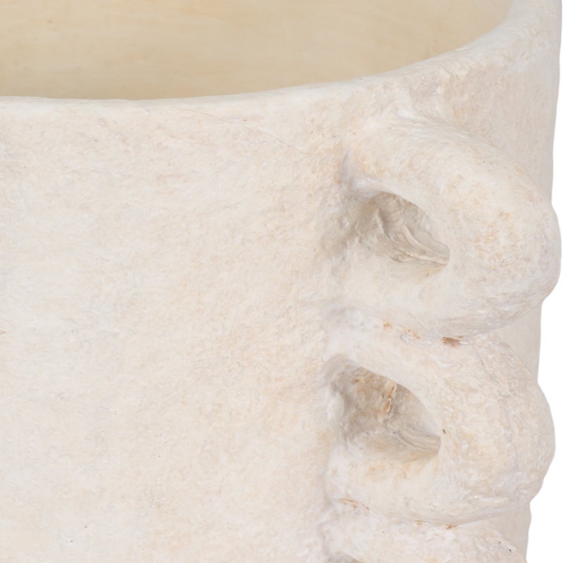 Pottery And Cement Planter With Unique Multi-Loop Handle Design Stylish Contemporary Accent, White, 8" H x 13" W x 9" D