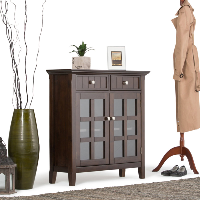 Acadian 36"W Solid Wood Transitional Entryway Storage Cabinet with Drawers, Glass Doors and Adjustable Shelves