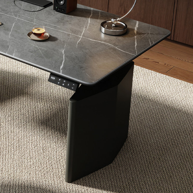 Black Rectangular Hight adjustable Sintered Stone + Carbon Steel with 2 drawers desk