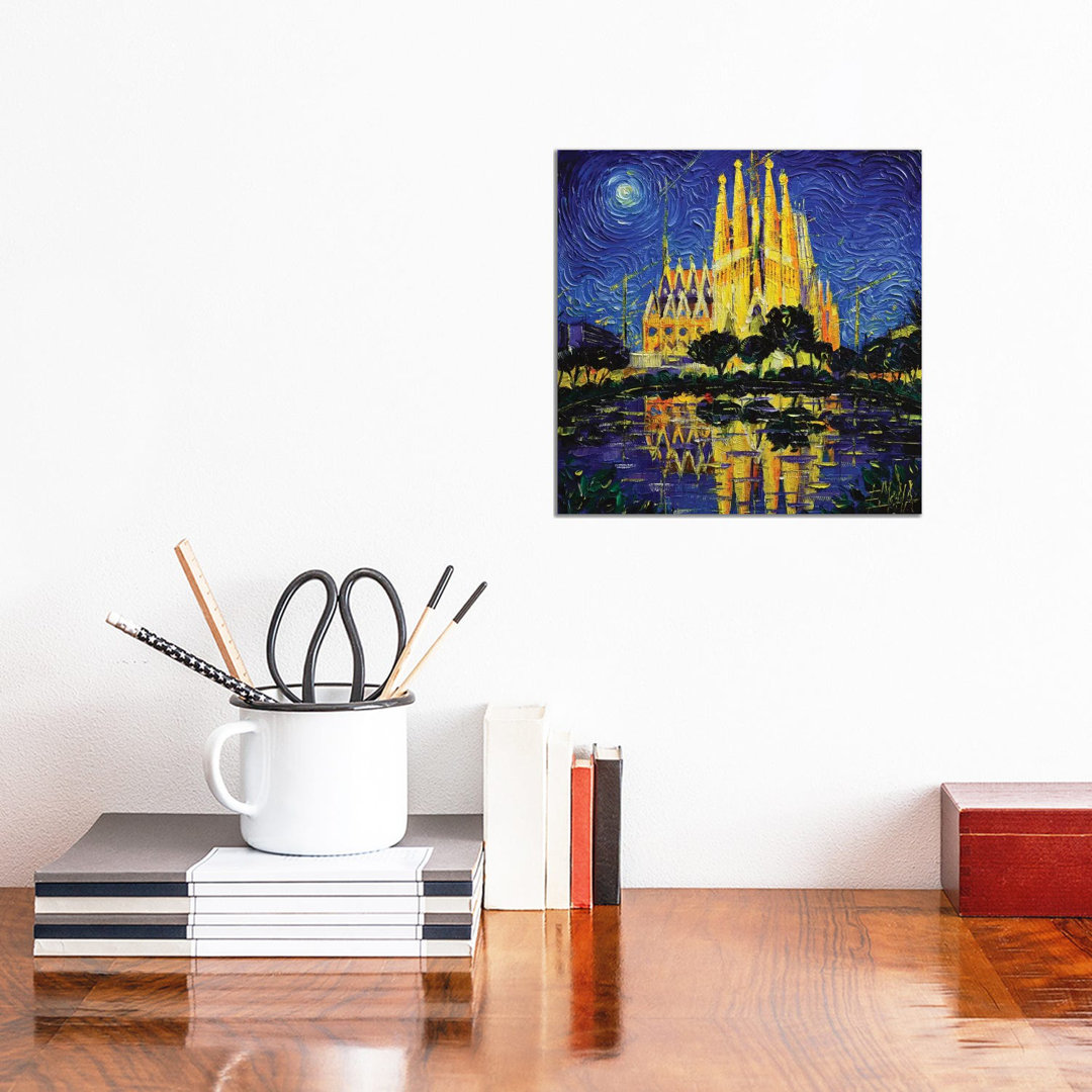 Sagrada Familia Barcelona Mirrored by Mona Edulesco - Painting on Canvas