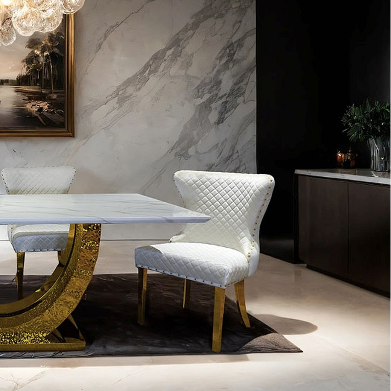 Chaise de salle à manger Glam Style, Doré, Blanc