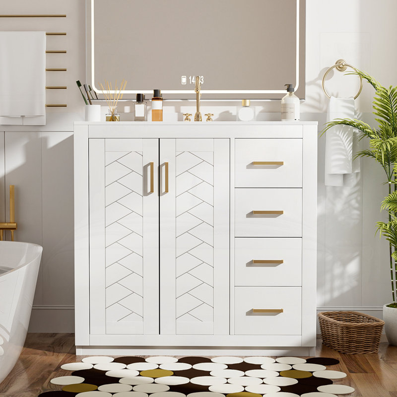 Meuble-lavabo 36 po avec lavabo en céramique, Blanc