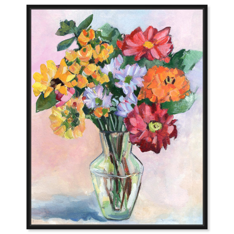 Positif, art floral sur toile pêche boho par Art Remedy, Cadre noir, H 21 po x l 17 po