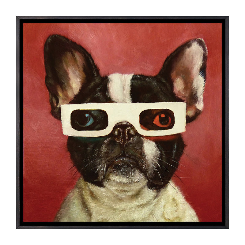 Art encadré de chien 3D, H 18 po x l 18 po x 1,5 po, Toile avec cadre noir patiné
