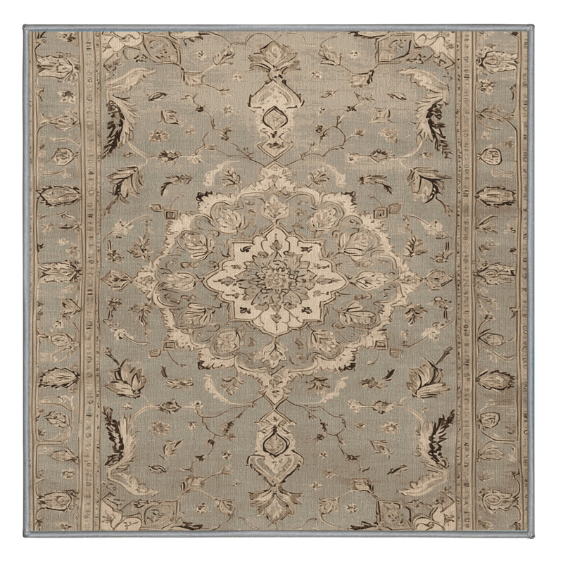 Tapis gris Tabriz lavable à la machine, Carré 3 pi