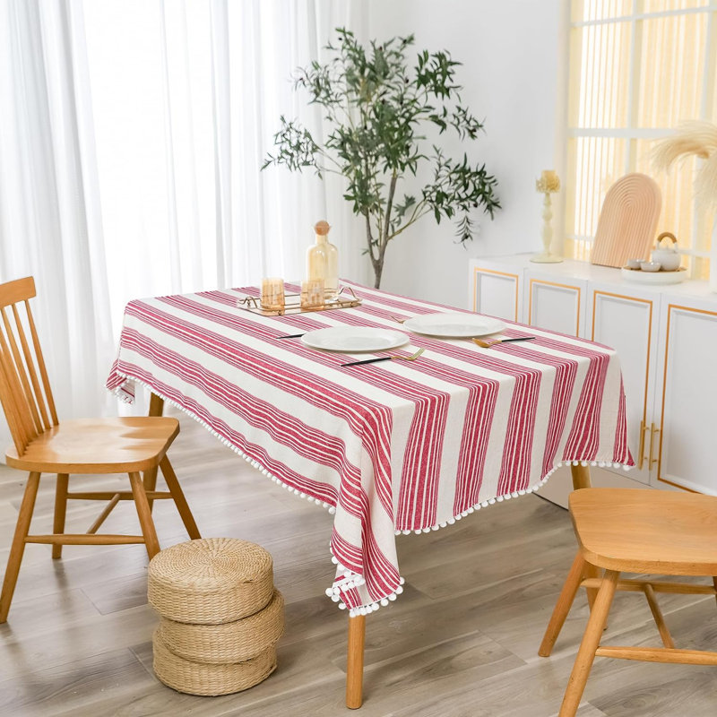Cimdins Striped Linen Textured Tablecloth, 84" x 54", Red