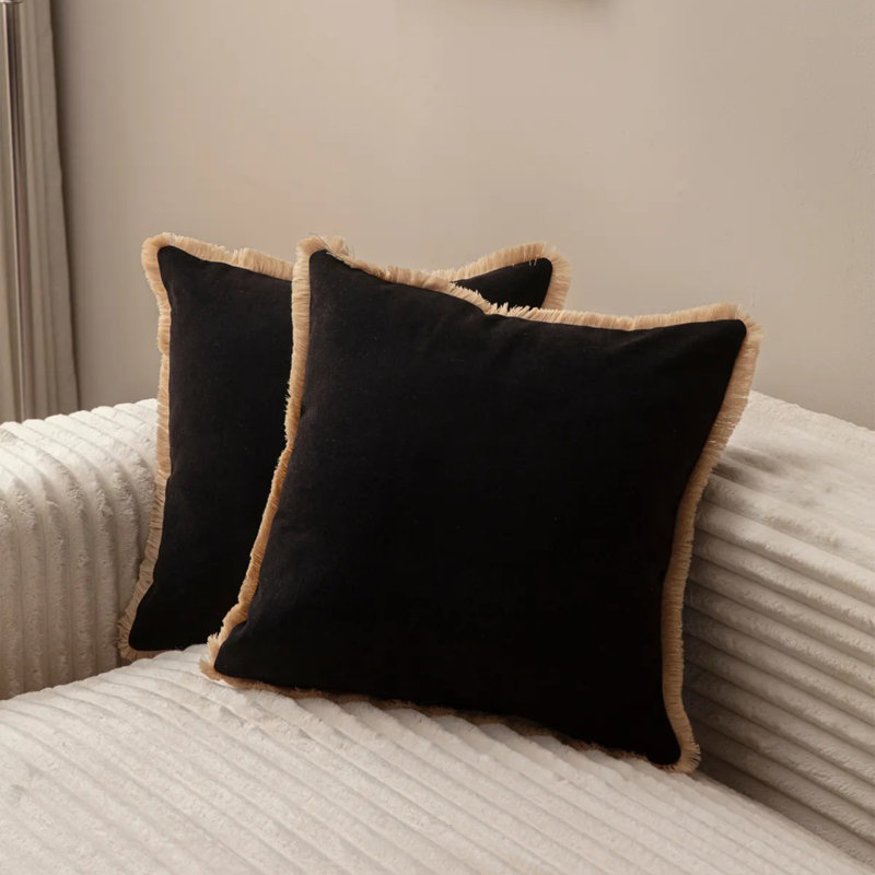 Brookmont Square Cushion Cover, Black/Beige, 2 Piece Set