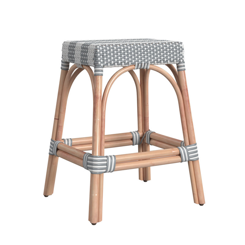 Robias Rattan Bar & Counter Stool, Red/White Dot/ Natural Rattan Frame, Counter Stool (24.5" Seat Height)