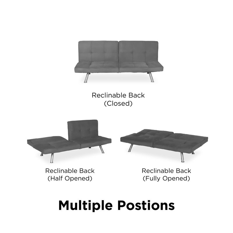Futon double avec structure Taulbee, Microfibre / microsuède gris anthracite