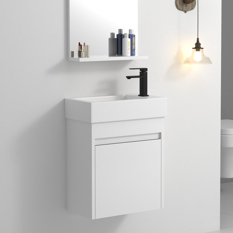 18.1'' Single Bathroom Vanity with Resin Top, White Straight Grain