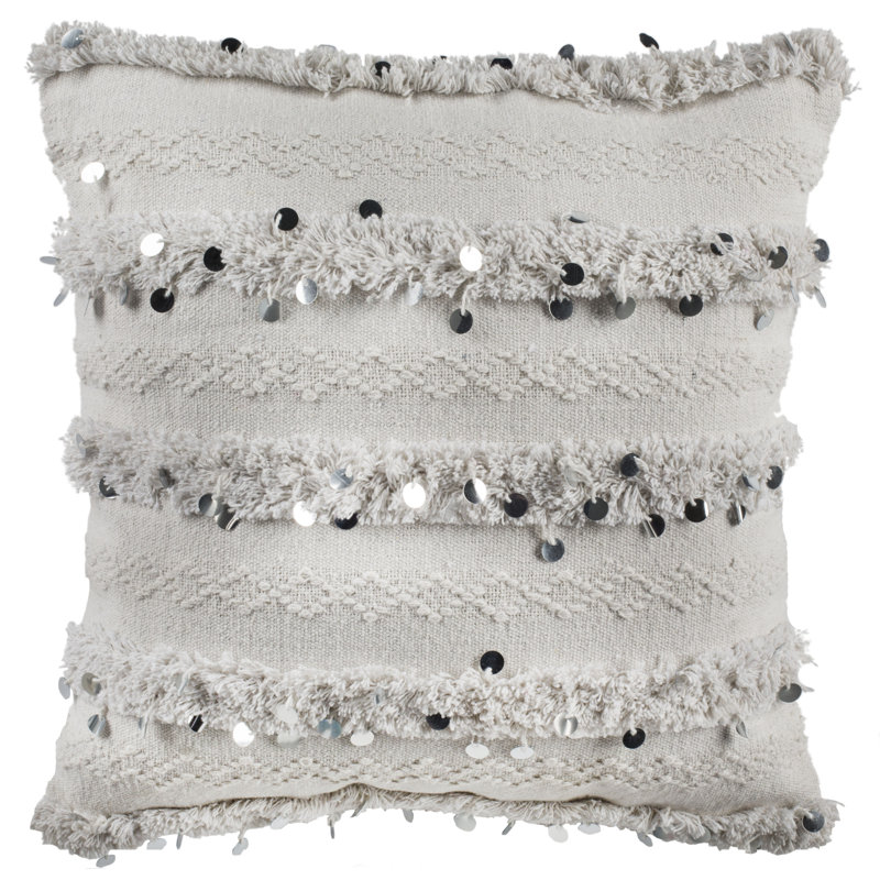 White Cotton Sequined 20" x 20" Throw Pillow