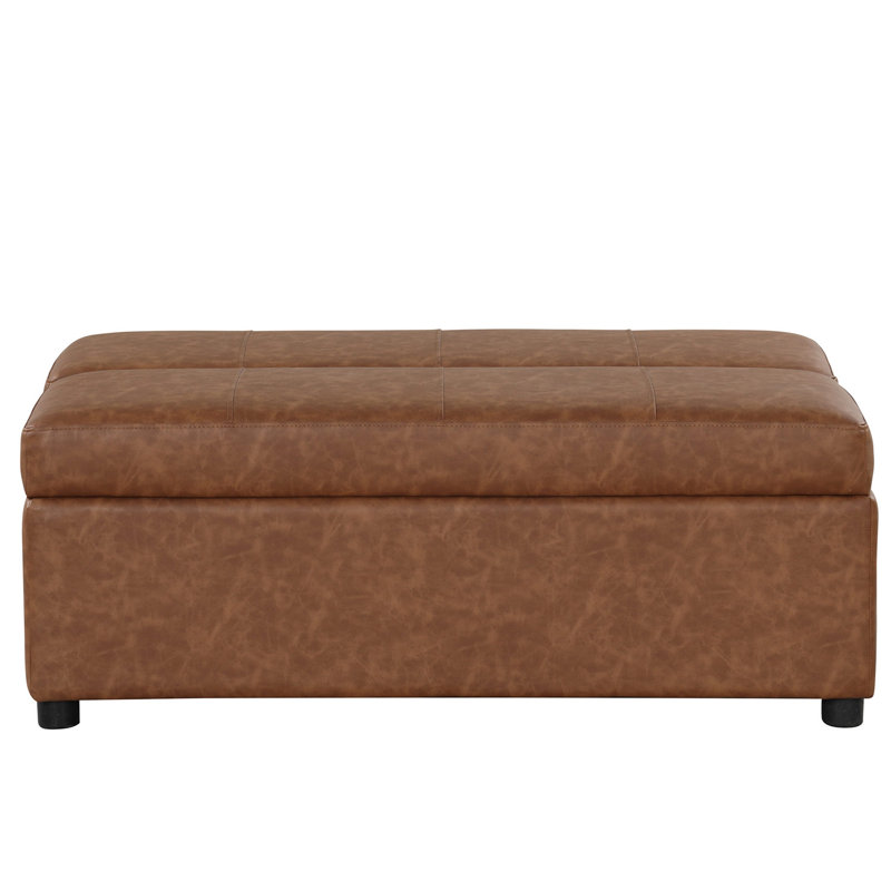 Keviana Faux Leather Ottoman, Brown Faux Leather