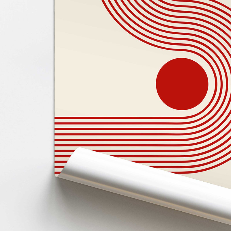 Affiche de cercles rouges et courbes Bauhaus, H 36 po x l 24 po, Papier