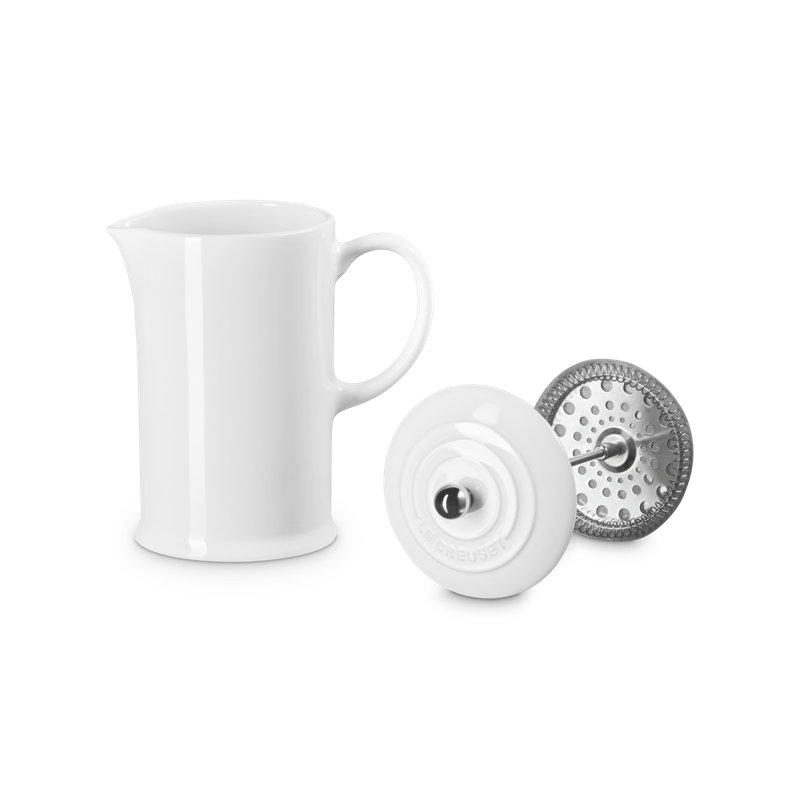 Le Creuset Stoneware 34 Oz. French Press, Cerise, White