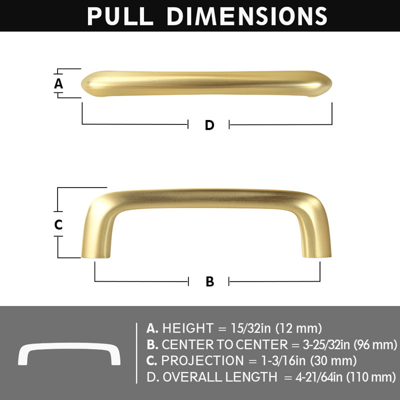 3 3/4" Center Bar / Handle Pull Multipack, Brushed Brass