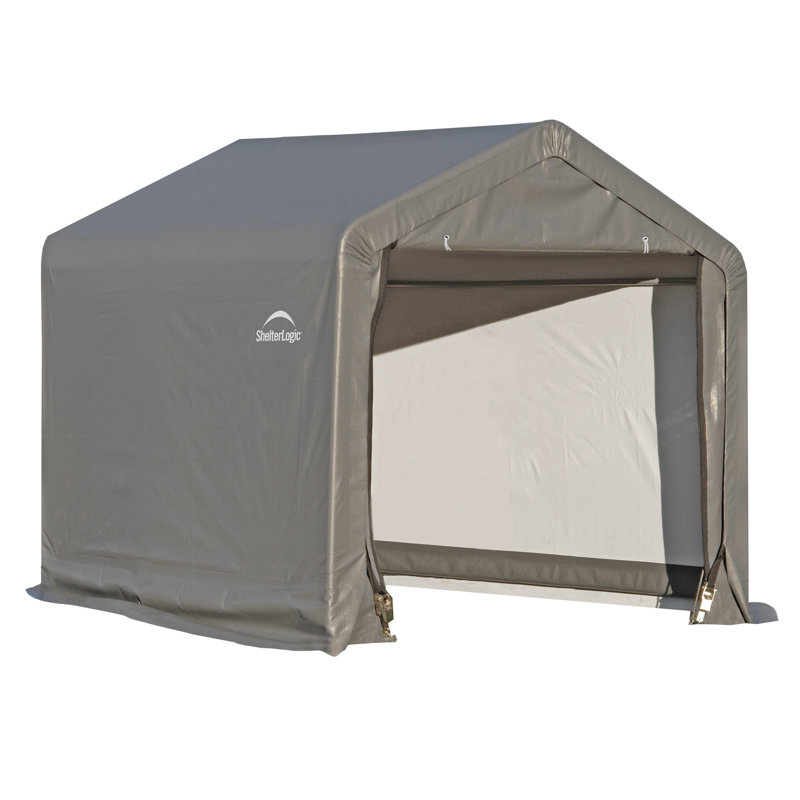6x6 ft Gray Portable Steel Peak Roof Shed with Roll-Up Doors