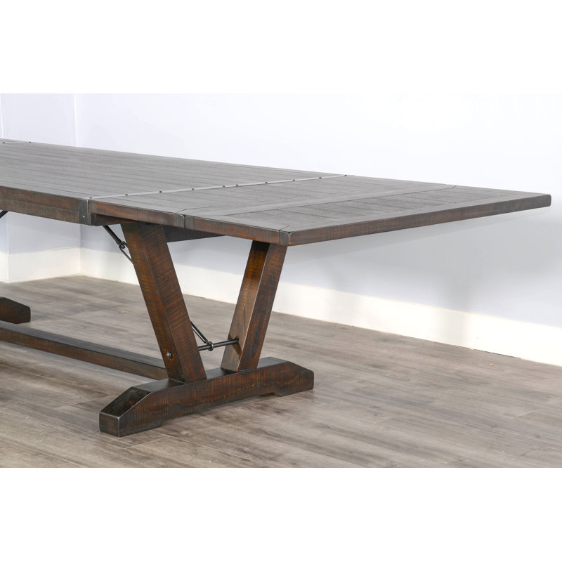 Table de salle à manger en bois d'acajou massif Ameet, Feuille de tabac