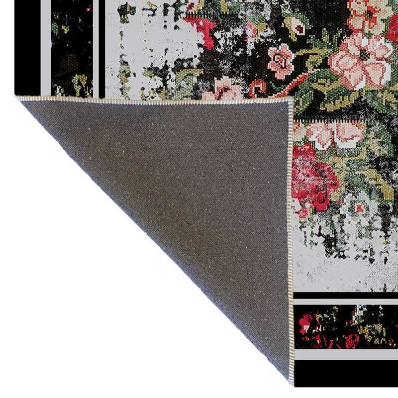 Tapis décoratif multicolore à motif floral rose, Rectangle 3 pi 11,24 po x 5 pi 10,87 po