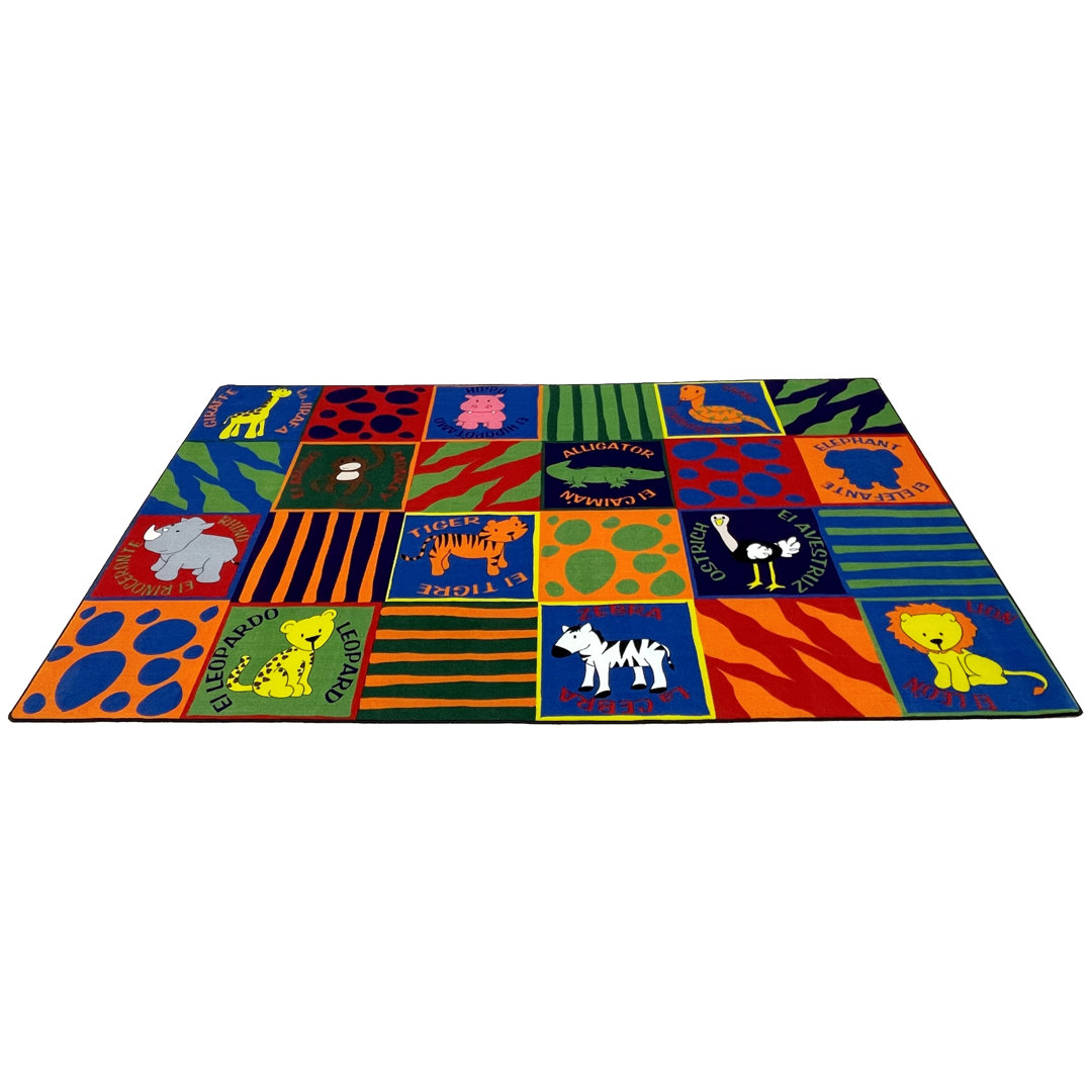 Bilingual Animals School Area Rug Kid Carpet Rug
