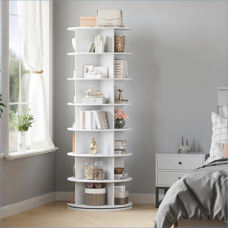 7 Tier Rotating Shoe Rack Tower, 360° Revolving Free Standing Spinning Shoe Organizer, Vertical Spinning Shoes Display, Shoes Rack Storage Round Carousel, Rotate Shoes Closet Organization