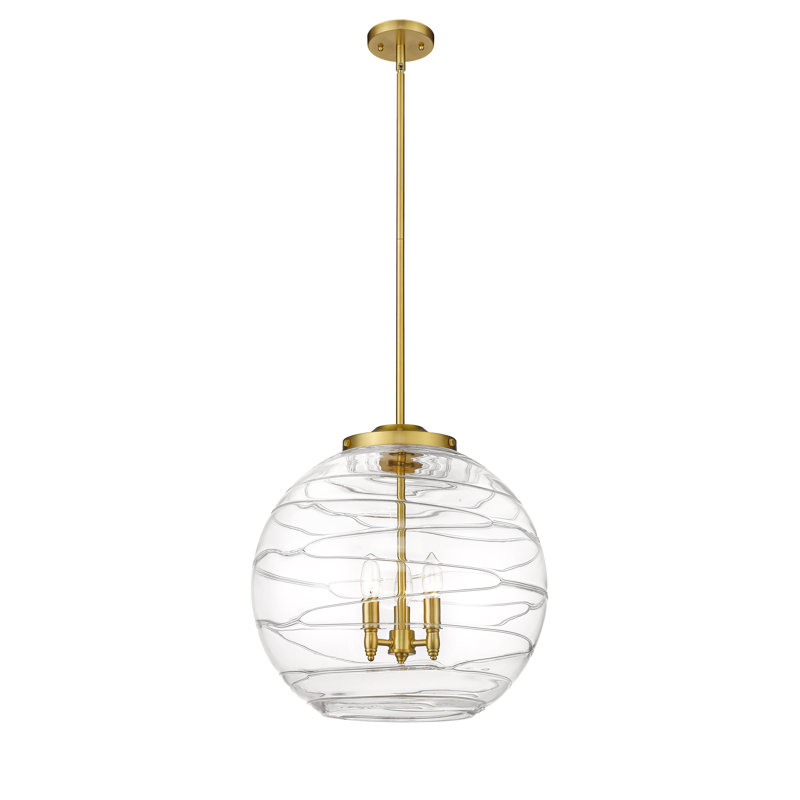 Luminaire suspendu 3 lumières Christly, H 19,5 po x l 17,88 po x P 17,88 po, Or foncé, Transparent