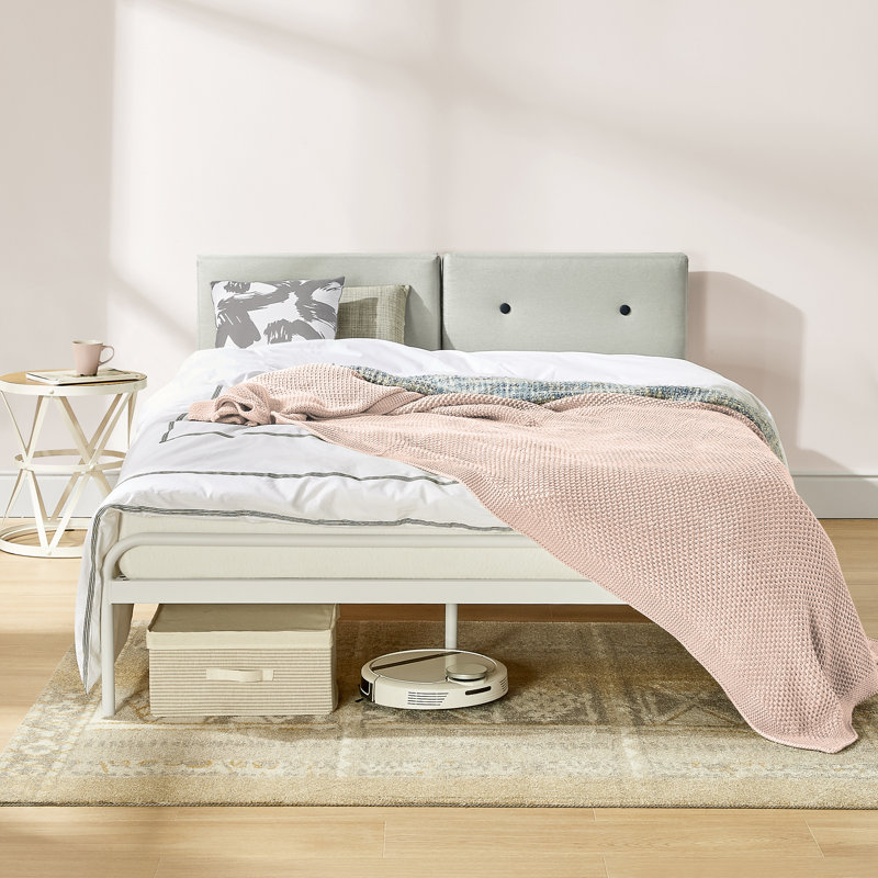 Maggie Upholstered Metal Platform Bed, Sky Gray, King