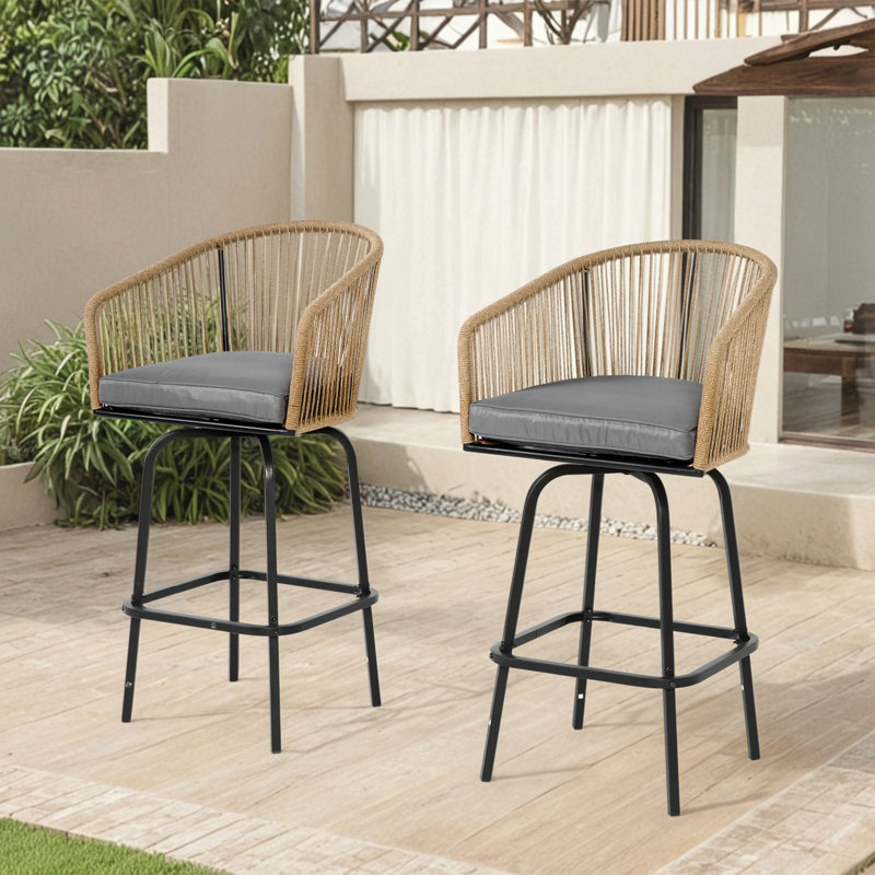 Metal frame Bar stool Set of 2 with Backrest and soft cushion, Grey