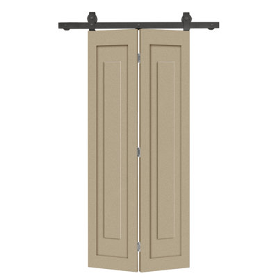 1 Panel Shaker Hollow Core Unfinished Composite Bi-Fold Door with Sliding Barn Door Hardware Kit