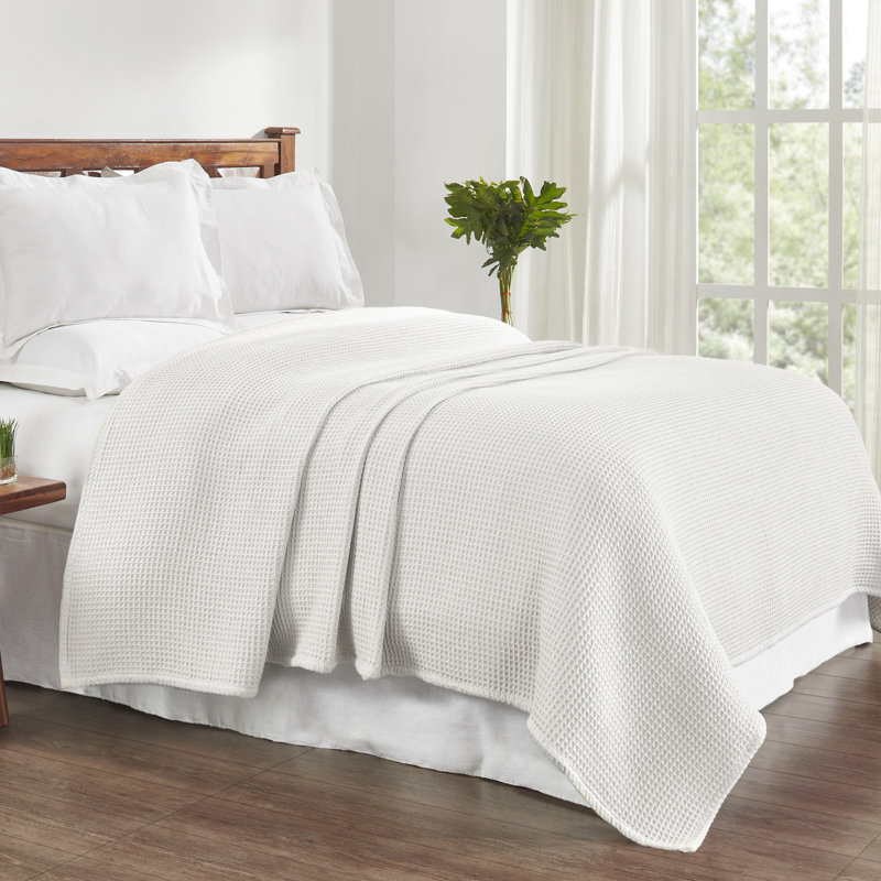 Couverture en coton texturé Samantha, Très grand, Blanc brillant