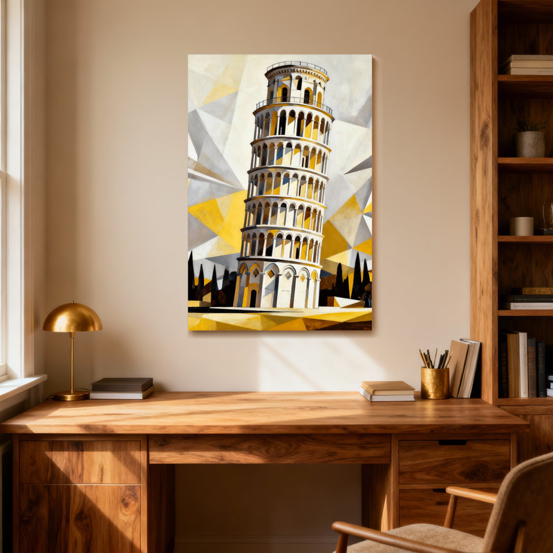 Motif géométrique de tour et paysage urbain, H 36 po x l 24 po