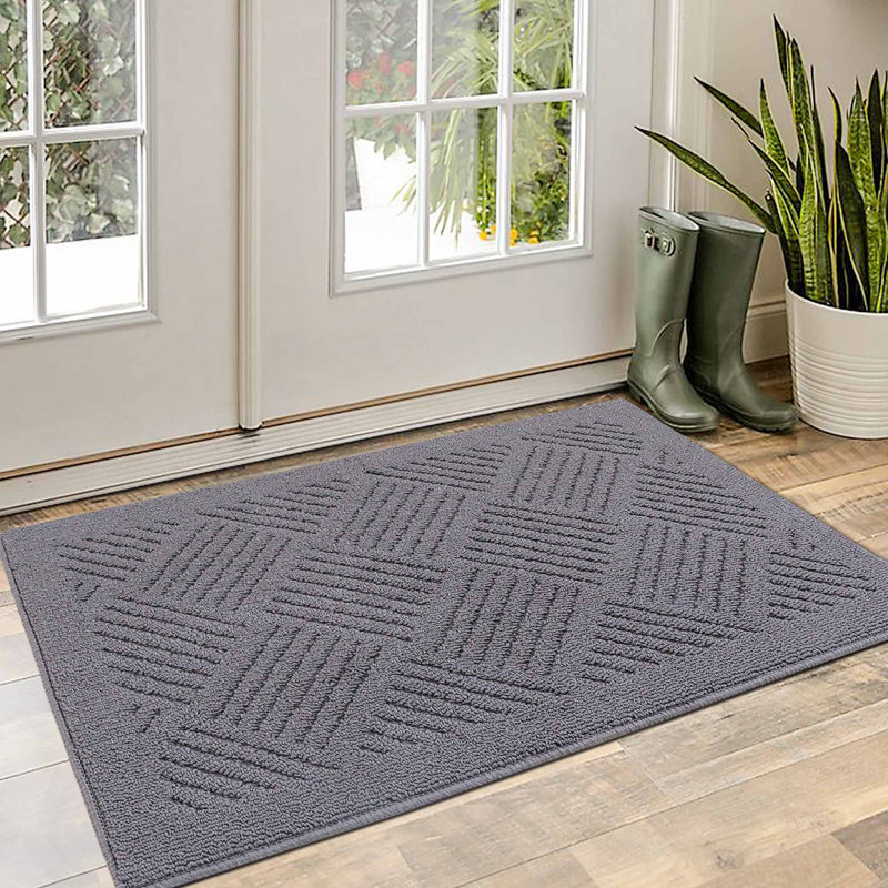 Tapis de porte d'extérieur antidérapant Erix, gris, L 24 po x L 35 po