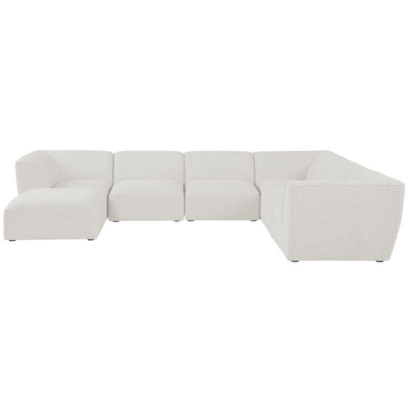 Calondra Upholstered U-Shaped Sectional with Ottoman Reversible, Cream Linen Textured Fabric