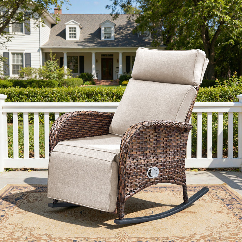 Chaise berçante inclinable avec dossier et repose-pieds Arcturus, Beige, 1