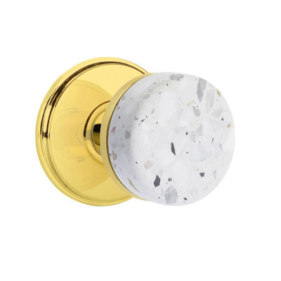 Mortaise intérieure Emtek Select Passage avec rosette Watford et tige conique, bouton Terrazzo clair (LH)